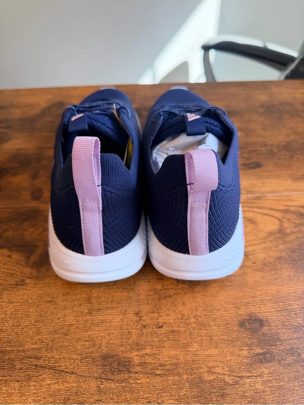 adidas Womens Navy Running Shoes with White Stripes and Pink Accents WIDE FIT